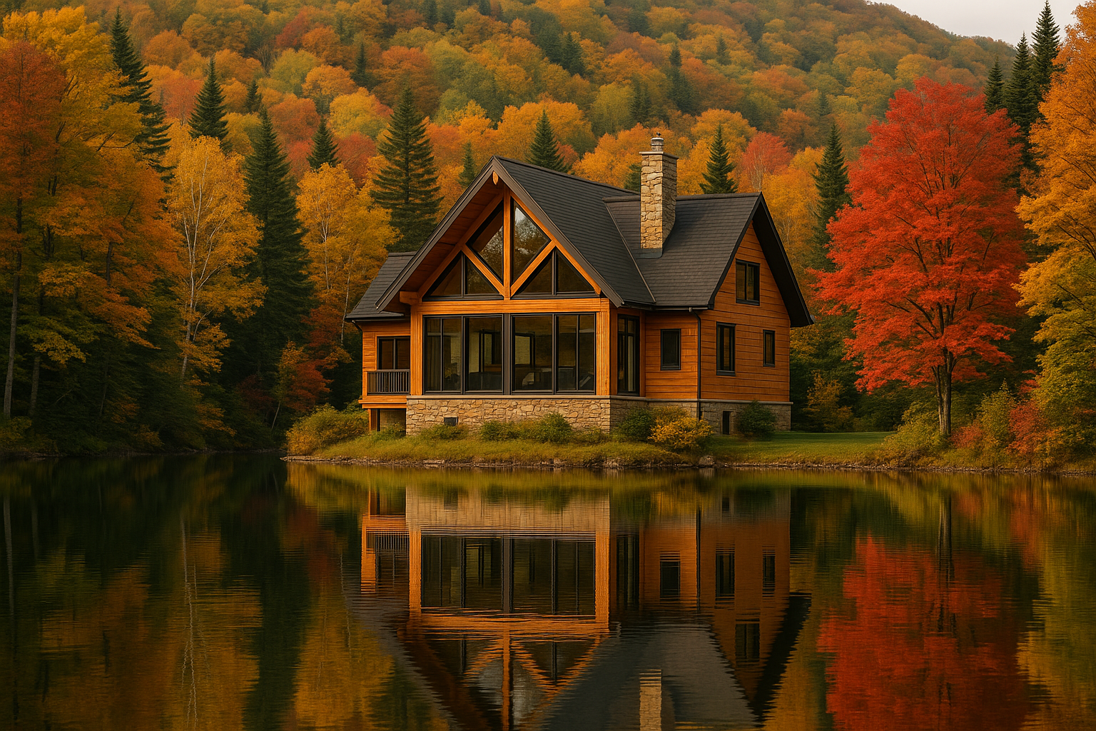 Chalet au bord d'un lac dans les Laurentides